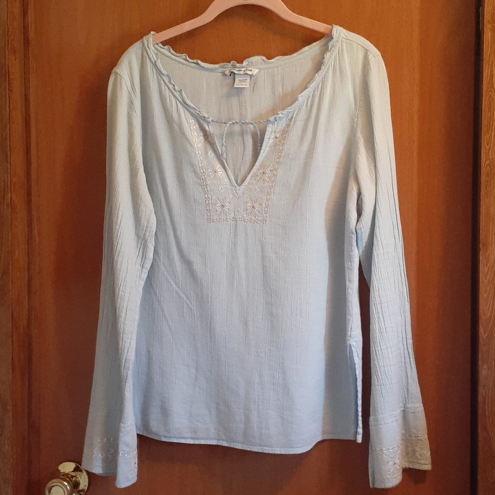 Embroidered Crystal Bell Sleeve Blouse Shirt